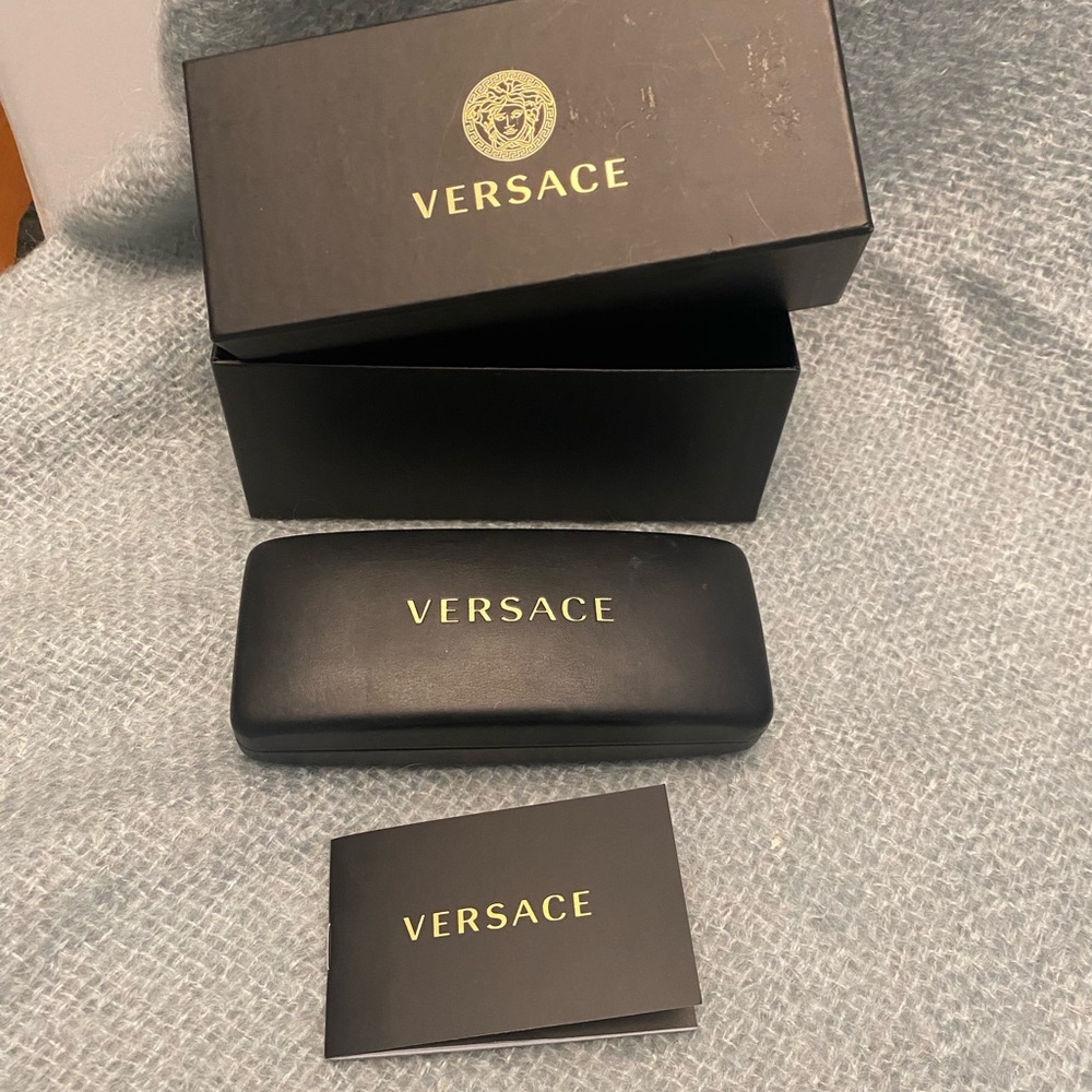 Versace Black SUNGLASS Case with Gold Lettering case and box /pamphlet /pouch